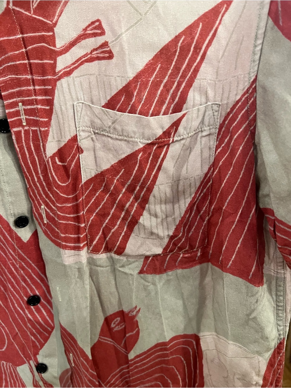Neuw Taupe Shirt with Red Graphic Print Button-Down - Picture 2 of 6